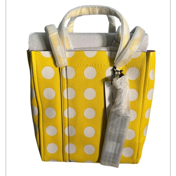 Marc Jacobs The Dot Tag Yellow Leather Large Tote Bag with White Dots 🔥HP🔥 - Picture 8 of 14